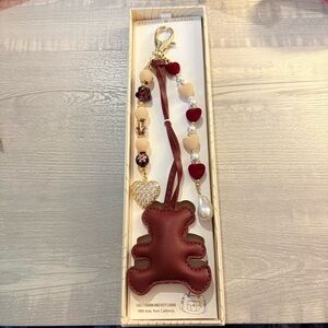 Eye Candy Los Angeles burgundy bear bag, pearl and heart purse charm key chain.